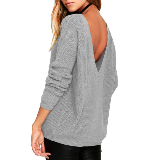 Damen Strickpullover mit tiefem Rückenausschnitt und lässigem Schnitt EB