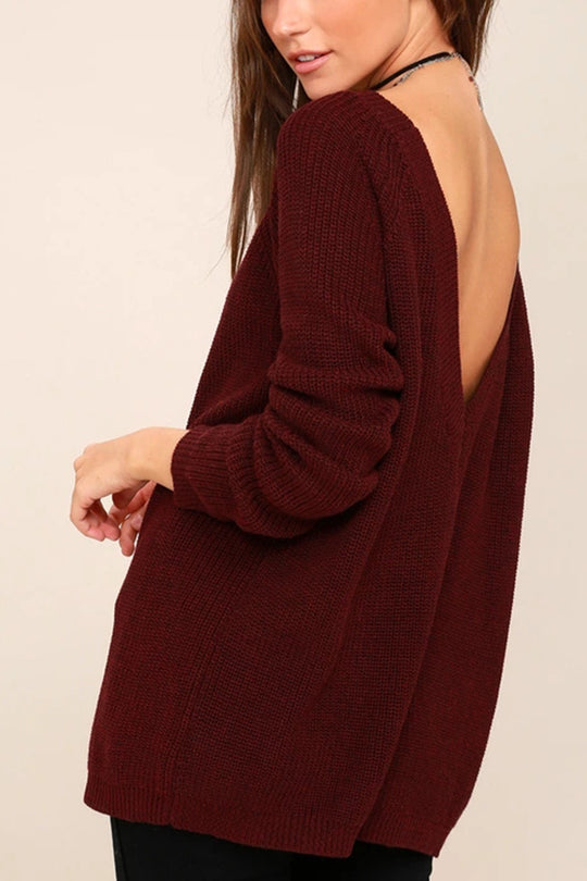 Damen Strickpullover mit tiefem Rückenausschnitt und lässigem Schnitt EB