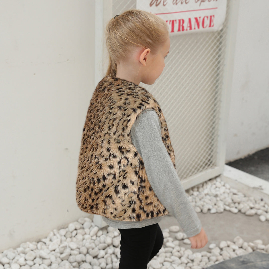Damen Kuschelige Kunstpelzweste mit Leopardenmuster EB