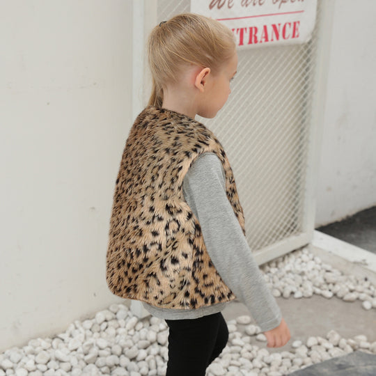 Damen Kuschelige Kunstpelzweste mit Leopardenmuster EB
