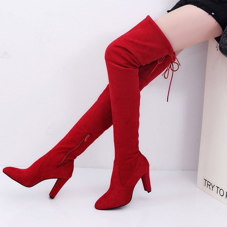 Damen Overkneestiefel mit elegantem Stiletto-Heel und modischem Schnür-Design EB