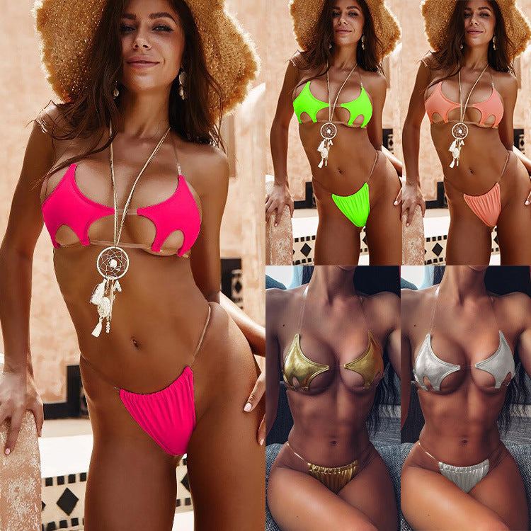 Damen Cut-Out Bikini mit transparenten Trägern EB