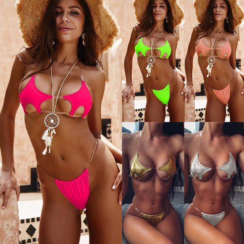 Damen Cut-Out Bikini mit transparenten Trägern EB