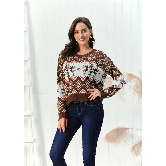 EB | Sweater Wollmischung Relaxed Fit Gemustertes Design Rippkante