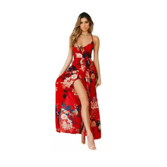 Damen Maxikleid mit floralem Design und sexy SchlitzEB