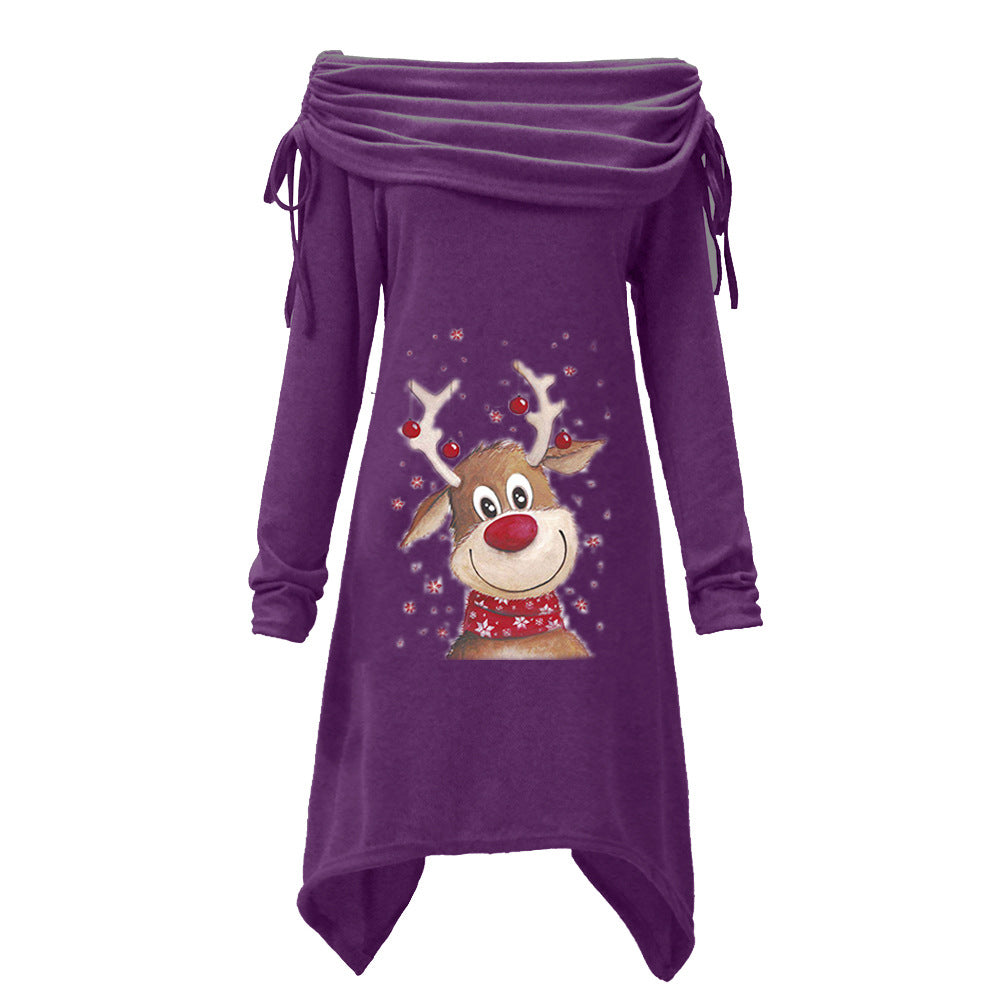 Damen Freizeitkleid mit schulterfreiem Design und verspieltem Rentier-Motiv EB