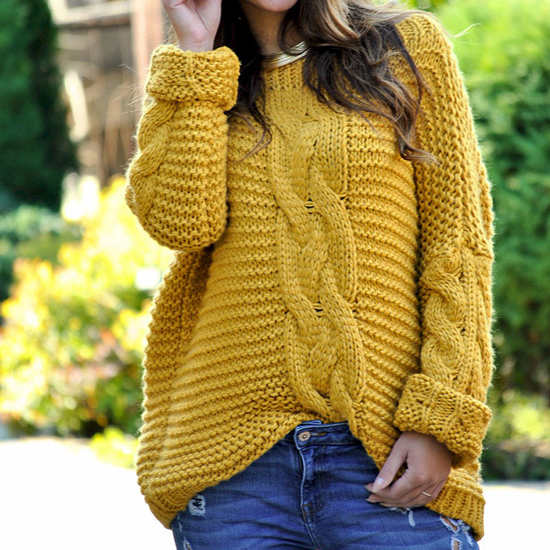 Damen Grobstrickpullover mit innovativen Zopfmustern und überschnittenen Ärmeln EB