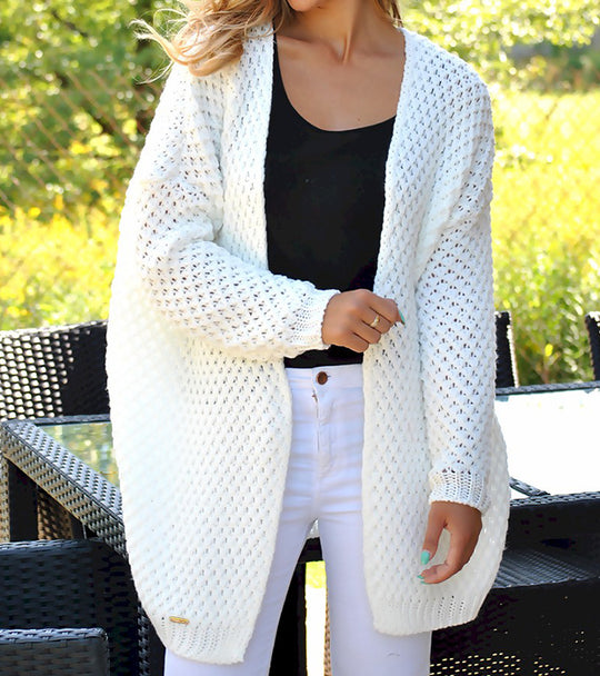 Damen Strickjacke mit modernem Lochmuster und offener Front EB