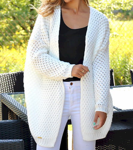 Damen Strickjacke mit modernem Lochmuster und offener Front EB