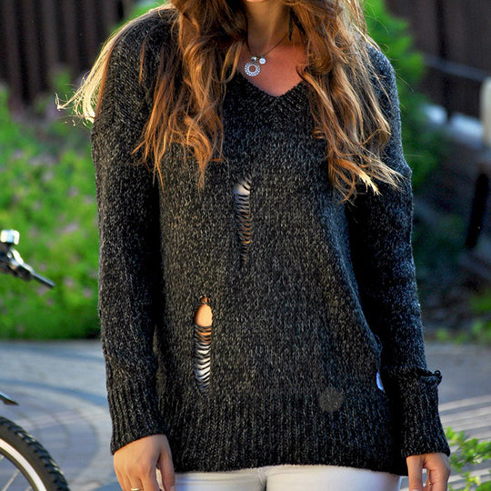 Damen Grobstrickpullover mit innovativem Schnitt und lässigen Details EB