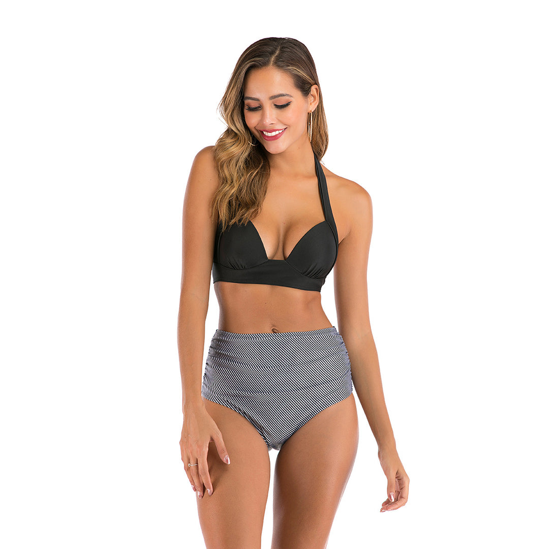 Damen Bandeau-Bikini mit stilvollen Streifen und verstellbaren Trägern EB