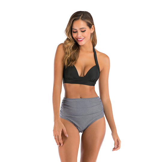 Damen Bandeau-Bikini mit stilvollen Streifen und verstellbaren Trägern EB