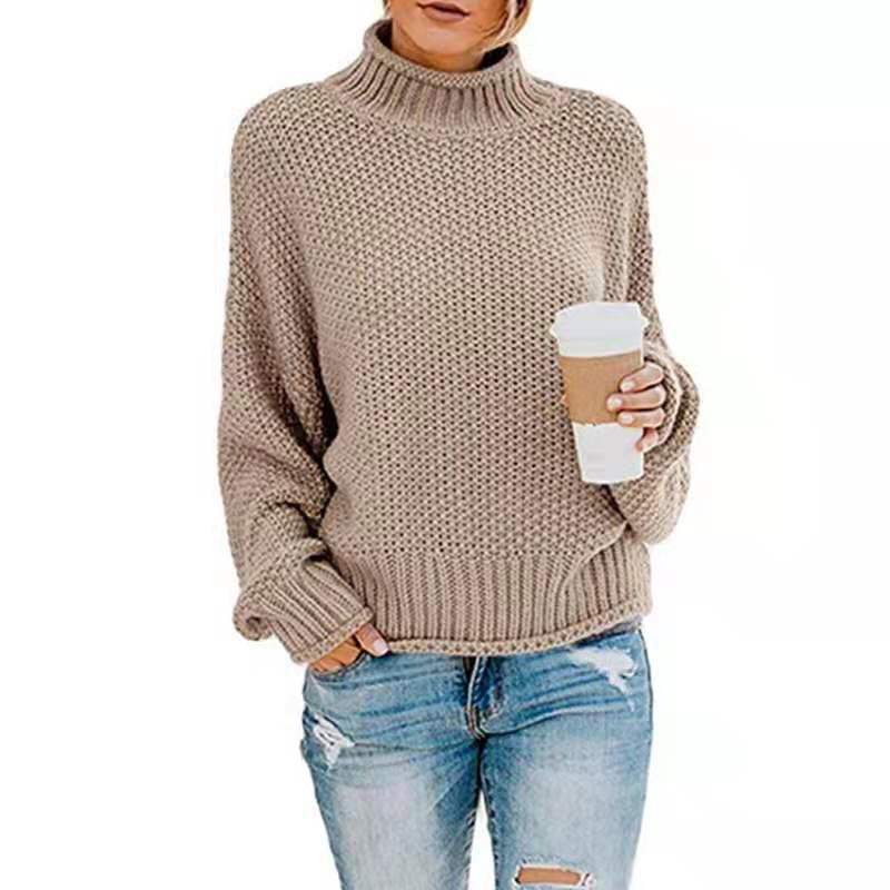 Damen lässiger Rollkragenpullover mit strukturiertem Strickmuster EB