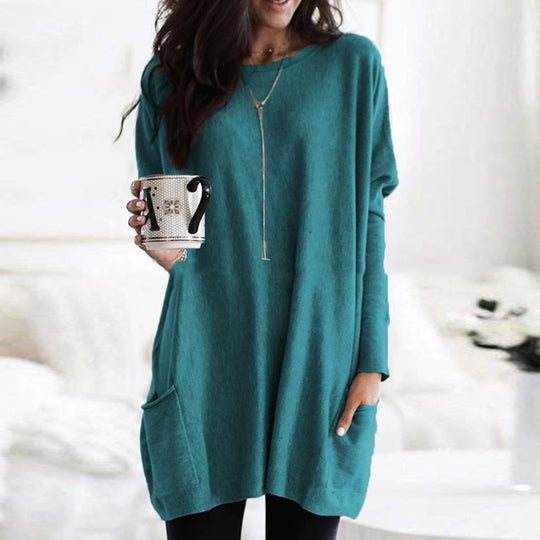 Damen nan oversized Longshirt mit Kontrastblock und aufgesetzten Taschen EB
