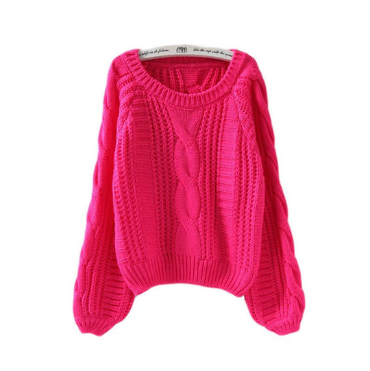 Damen Grobstrickpullover mit voluminösen Ärmeln und Zopfmuster EB