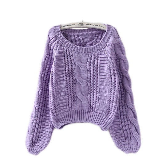 Damen Grobstrickpullover mit voluminösen Ärmeln und Zopfmuster EB