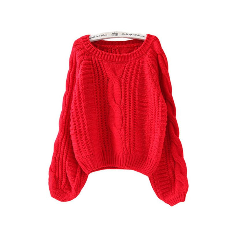 Damen Grobstrickpullover mit voluminösen Ärmeln und Zopfmuster EB