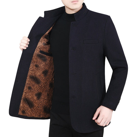 Herren Eleganter Stehkragen-Kurzmantel mit kontrastierendem Musterfutter EB