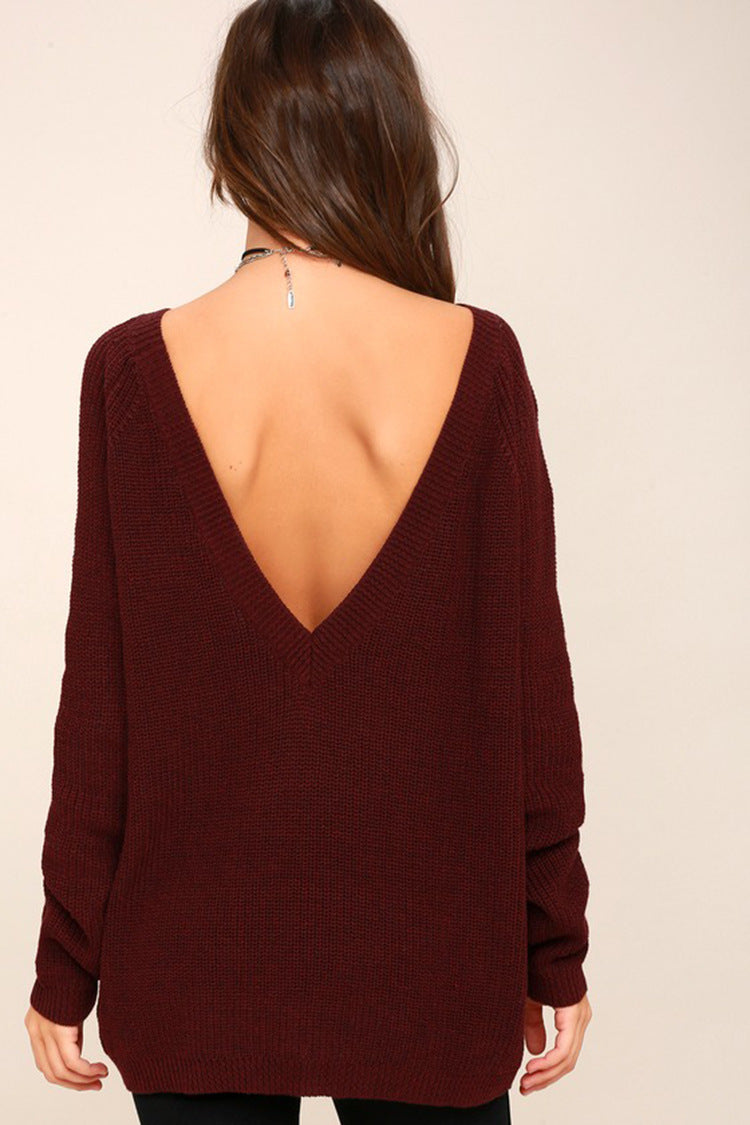Damen Strickpullover mit tiefem Rückenausschnitt und lässigem Schnitt EB