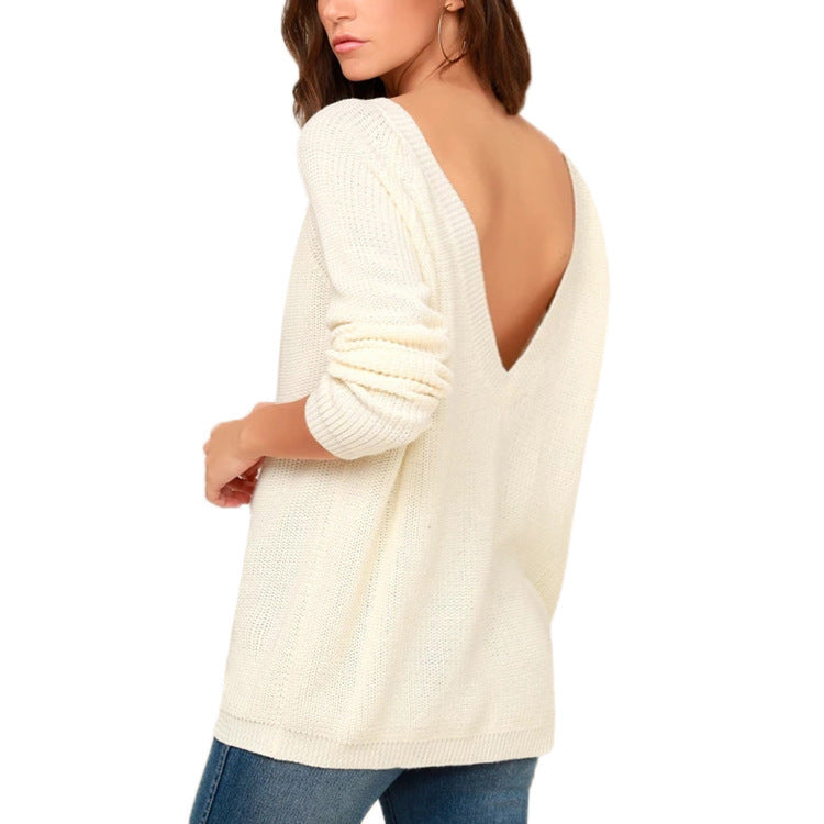 Damen Strickpullover mit tiefem Rückenausschnitt und lässigem Schnitt EB