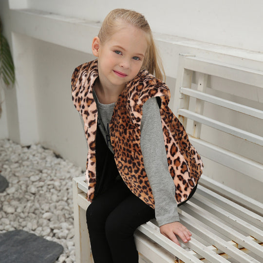 Damen Kuschelige Kunstpelzweste mit Leopardenmuster EB