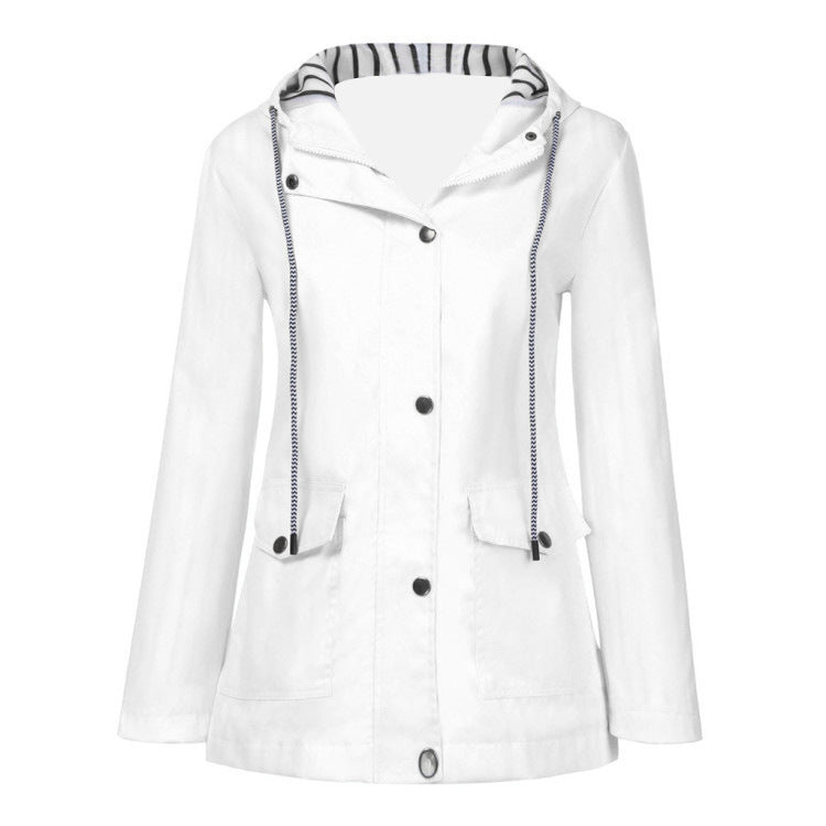 Damen nan wasserdichter Parka mit Kapuze, Kordelzug und aufgesetzten Taschen EB