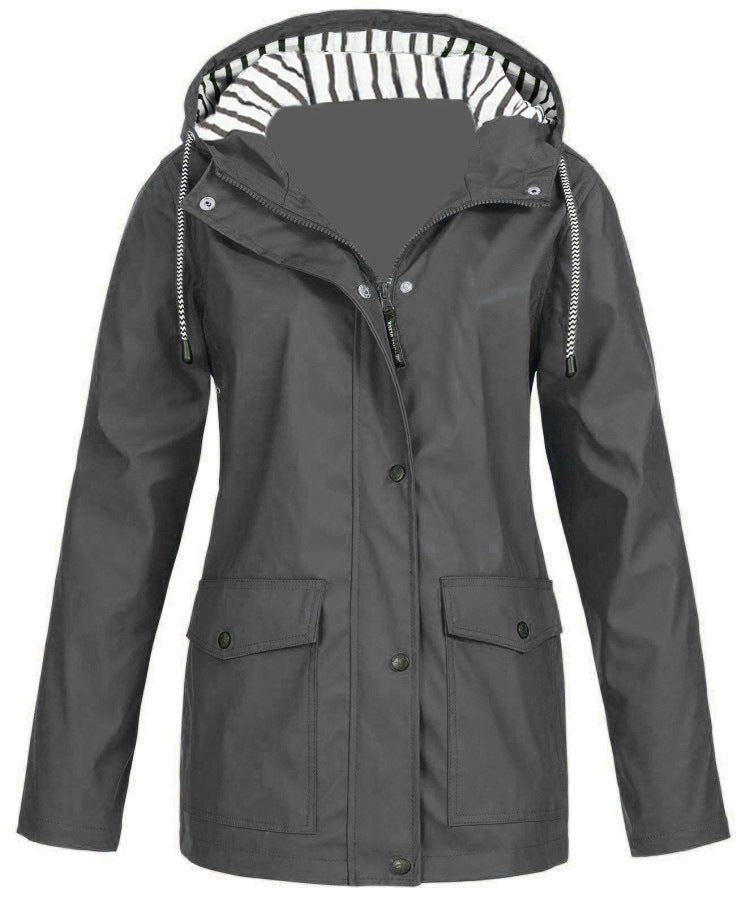 Damen nan wasserdichter Parka mit Kapuze, Kordelzug und aufgesetzten Taschen EB