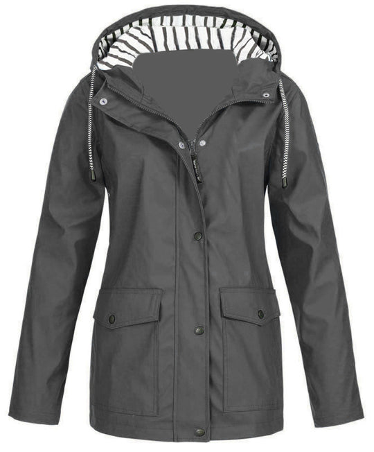 Damen nan wasserdichter Parka mit Kapuze, Kordelzug und aufgesetzten Taschen EB