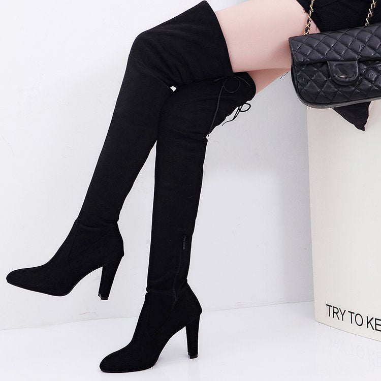Damen Overkneestiefel mit elegantem Stiletto-Heel und modischem Schnür-Design EB