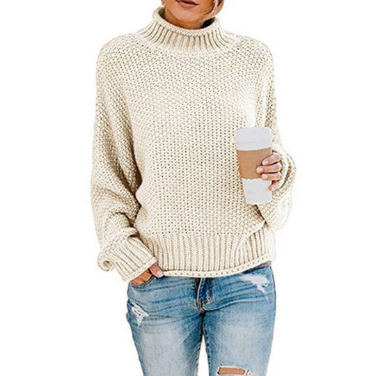 Damen Grobstrickpullover mit hohem Rollkragen und lässiger Passform EB