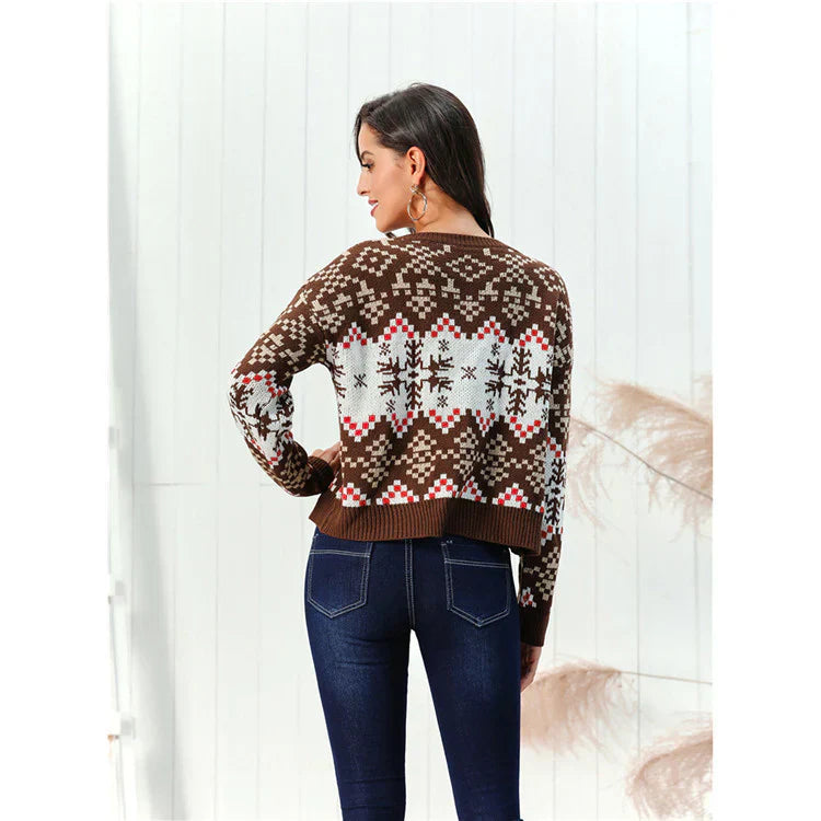 EB | Sweater Wollmischung Relaxed Fit Gemustertes Design Rippkante