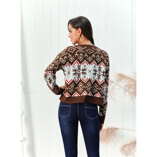 EB | Sweater Wollmischung Relaxed Fit Gemustertes Design Rippkante