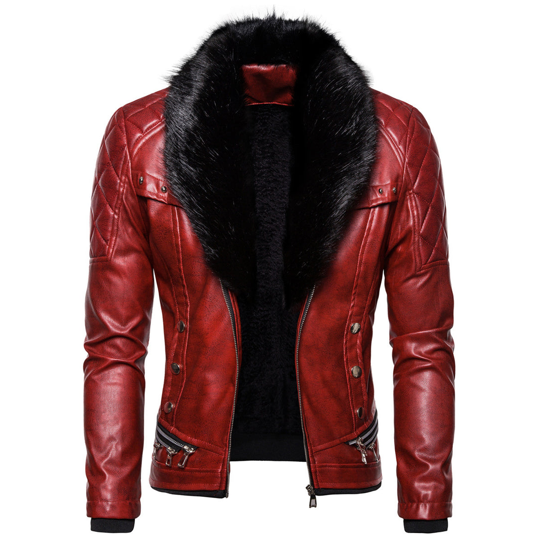 Herren Kunstlederjacke mit luxuriösem Fellkragen EB