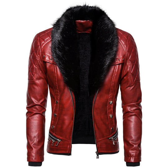 Herren Kunstlederjacke mit luxuriösem Fellkragen EB