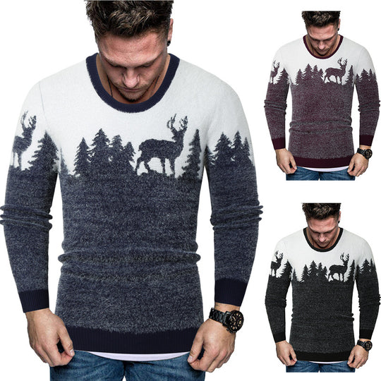 Herren Pullover mit kreativem Tiermotiv und warmen Materialien EB