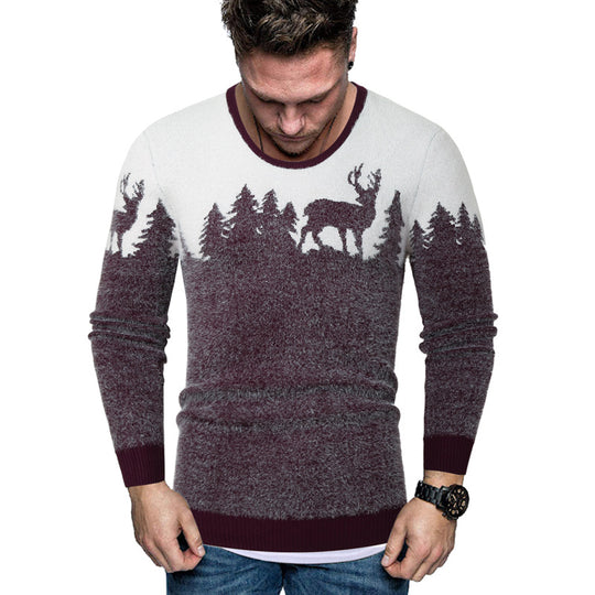 Herren Pullover mit kreativem Tiermotiv und warmen Materialien EB