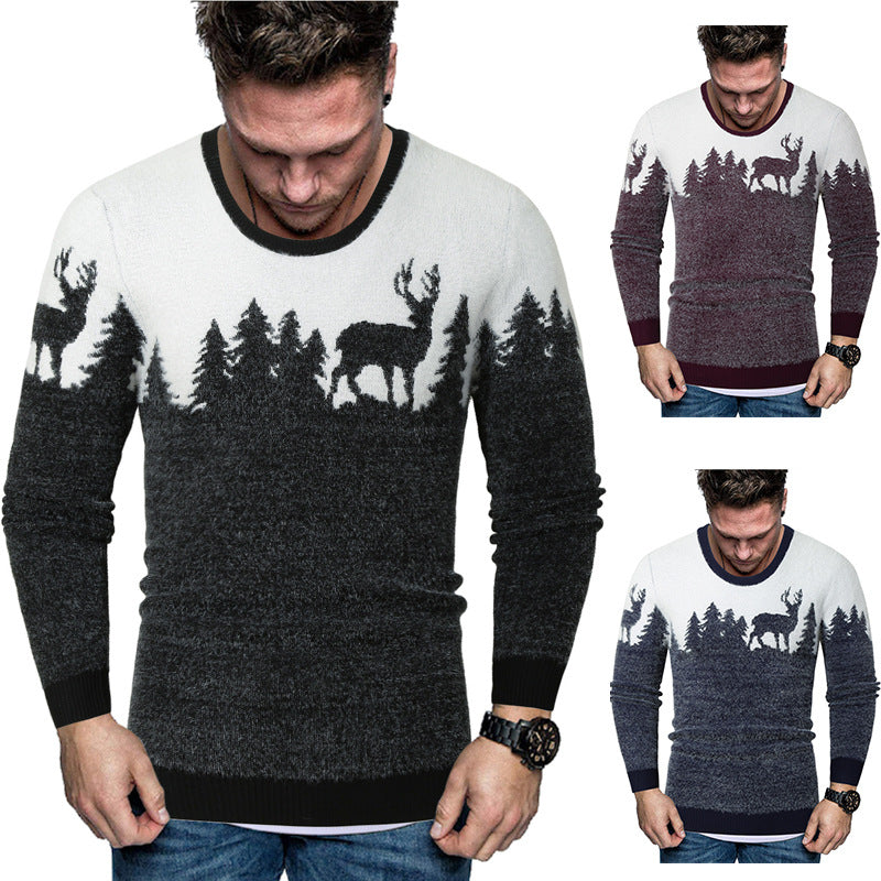 Herren Pullover mit kreativem Tiermotiv und warmen Materialien EB