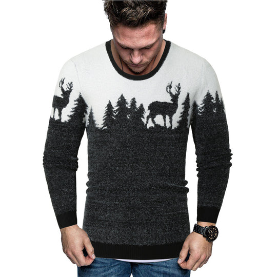 Herren Pullover mit kreativem Tiermotiv und warmen Materialien EB