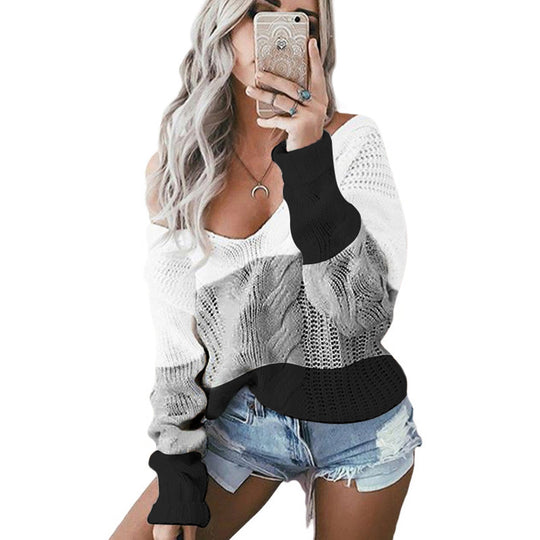 Damen Strickpullover mit farbblockierendem Design und lockerer Passform EB