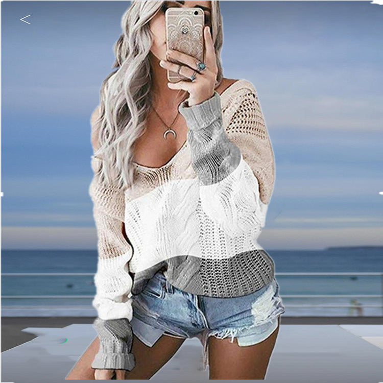 Damen Strickpullover mit großzügigem Ausschnitt und modischem Muster EB