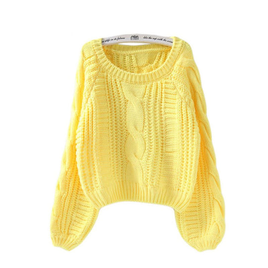 Damen Grobstrickpullover mit voluminösen Ärmeln und Zopfmuster EB