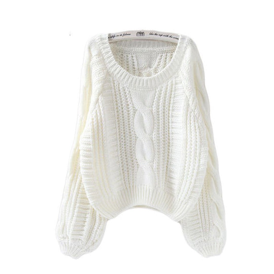 Damen Grobstrickpullover mit voluminösen Ärmeln und Zopfmuster EB