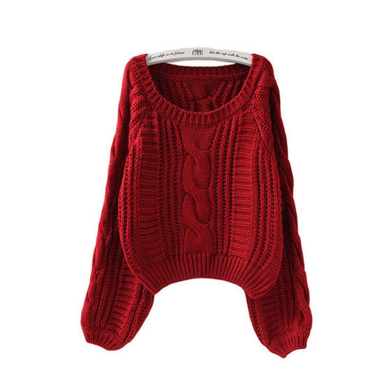 Damen Grobstrickpullover mit voluminösen Ärmeln und Zopfmuster EB