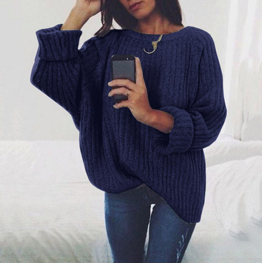 Damen Grobstrickpullover mit lässiger Passform und breiten Ärmeln EB