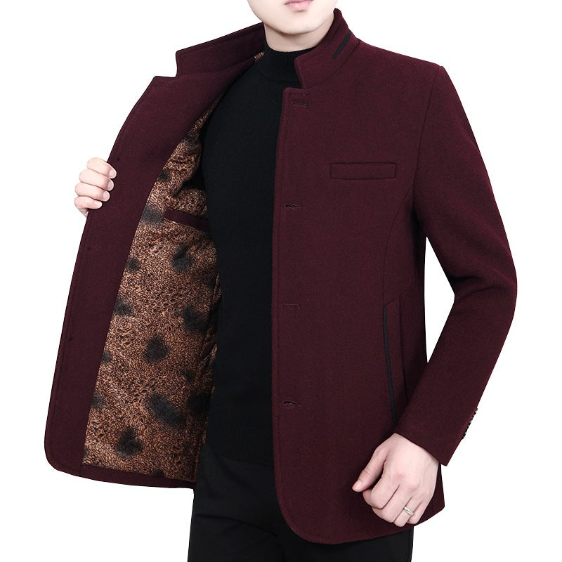 Herren Eleganter Stehkragen-Kurzmantel mit kontrastierendem Musterfutter EB