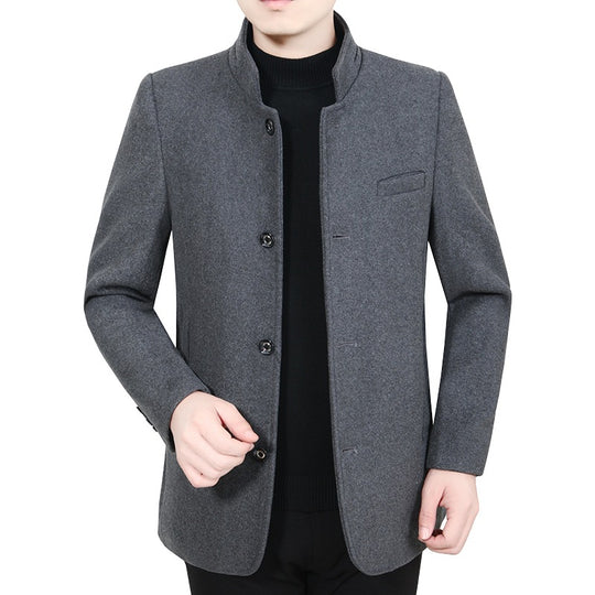 Herren Eleganter Stehkragen-Kurzmantel mit kontrastierendem Musterfutter EB