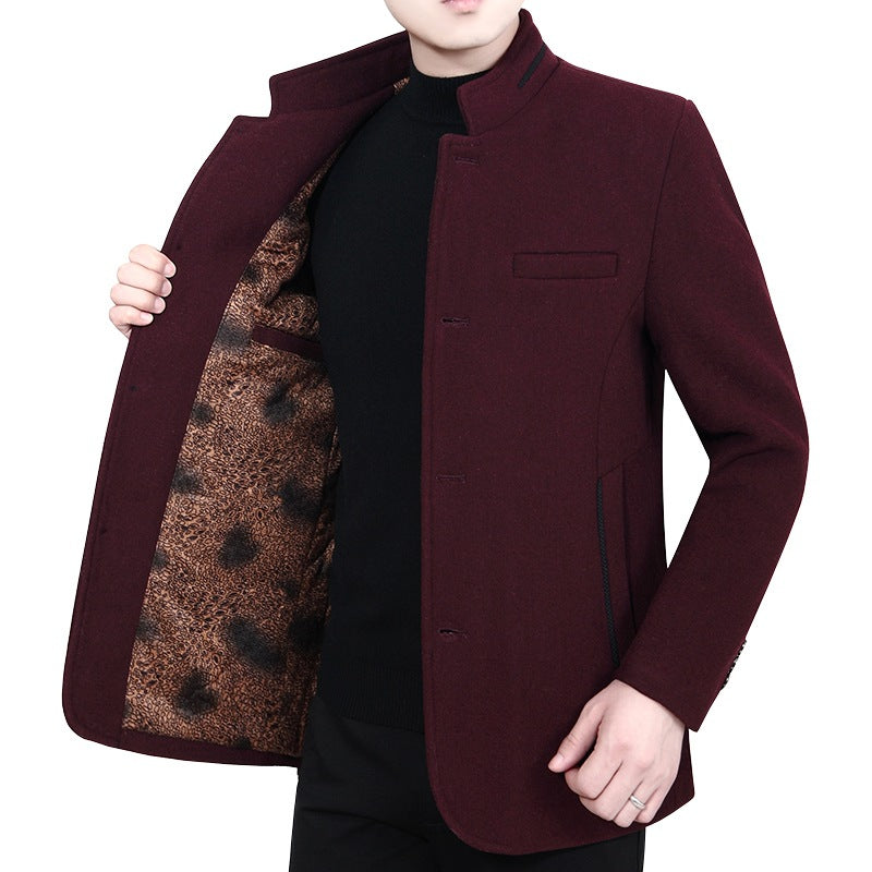 Herren Eleganter Stehkragen-Kurzmantel mit kontrastierendem Musterfutter EB