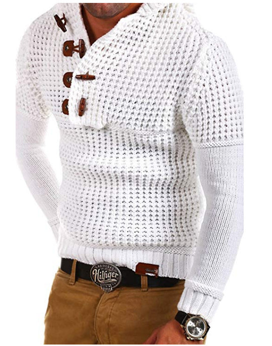 Herren Strickpullover mit kapuze und Holzknöpfen EB
