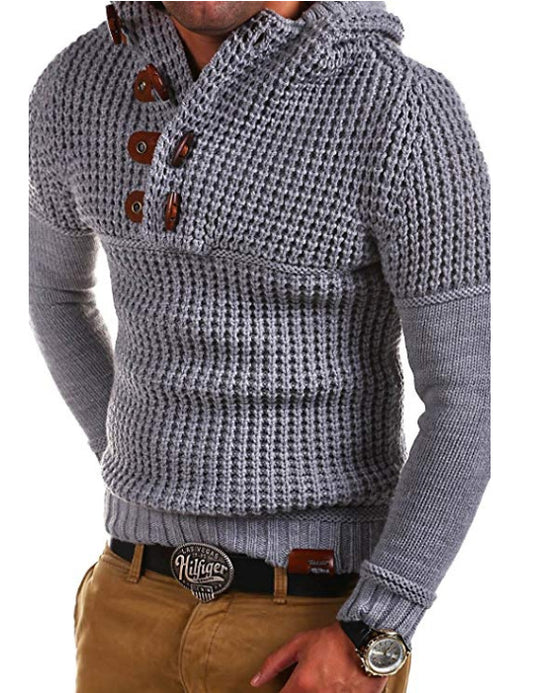 Herren Strickpullover mit kapuze und Holzknöpfen EB