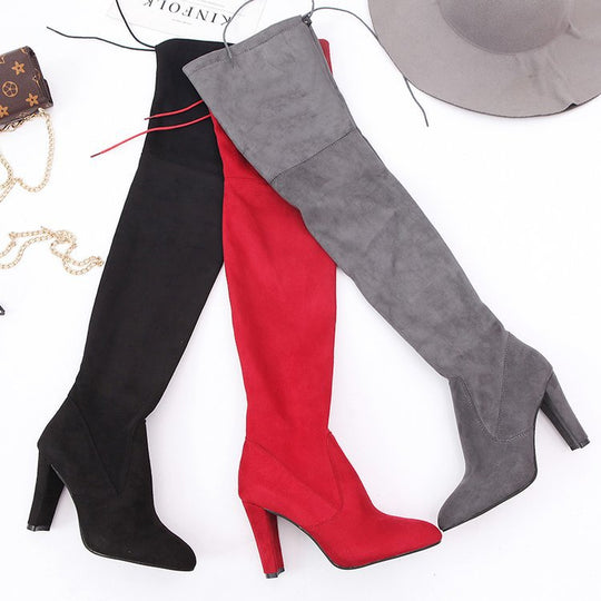 Damen Overkneestiefel mit elegantem Stiletto-Heel und modischem Schnür-Design EB
